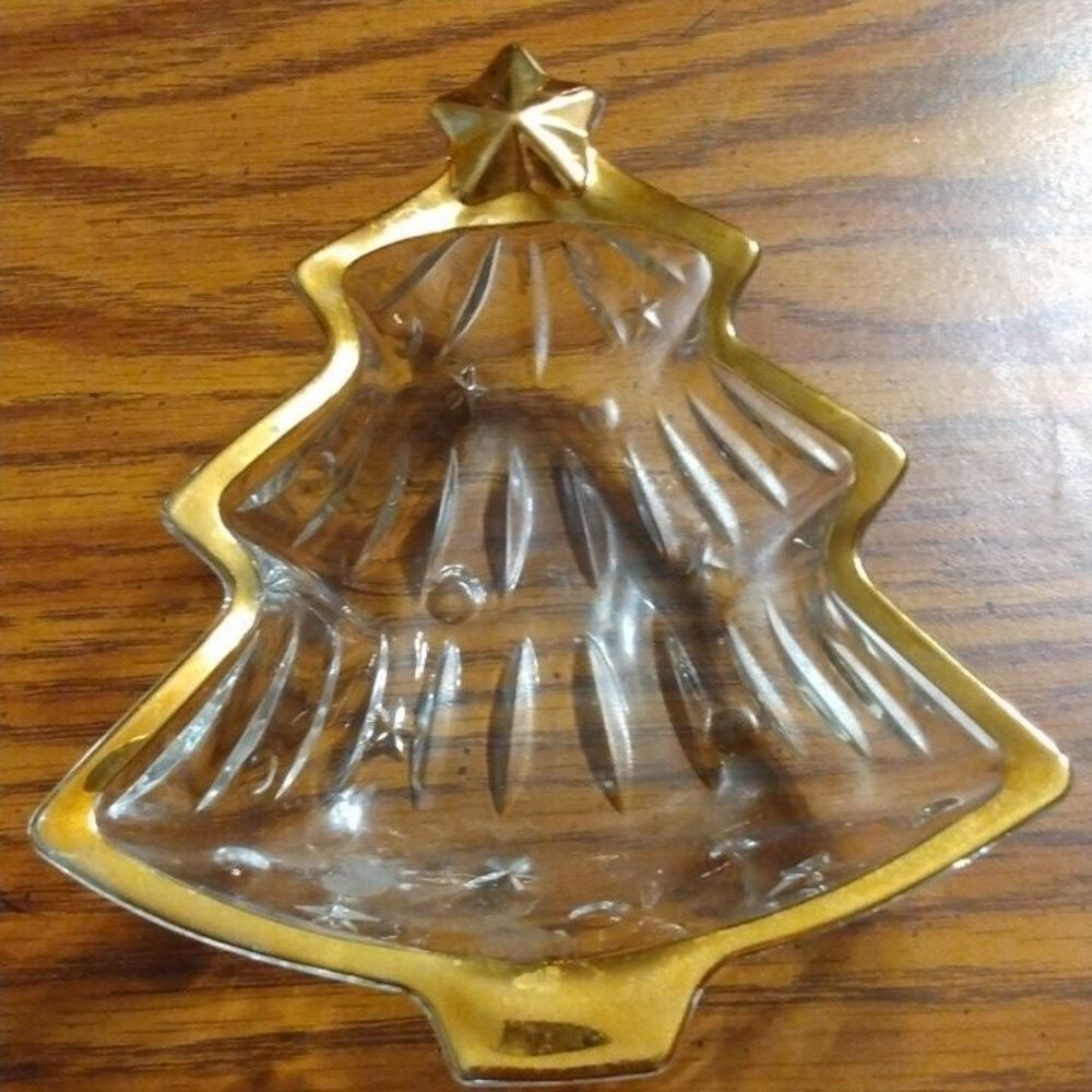 Glass Christmas Tree Holiday Candy Bowl Trinket Dish Home Decor Accents